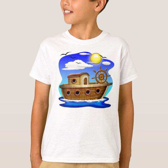 Fischerboot-Cartoon T-Shirt (Vorderseite)