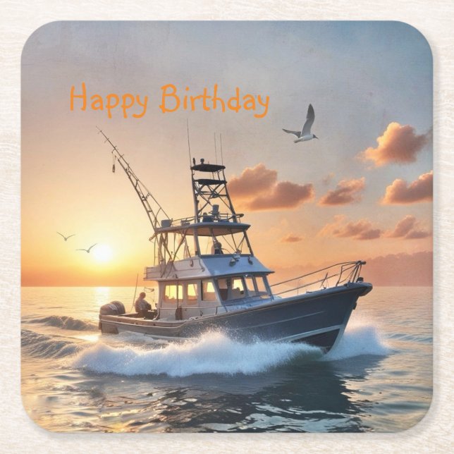Fischerboot Geburtstag Rechteckiger Pappuntersetzer (Vorderseite)