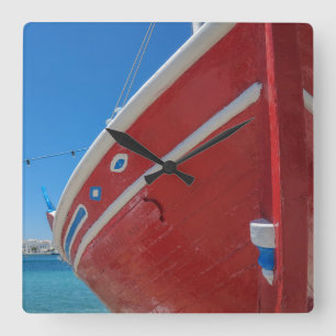 Fischerboot im Hafen von Mykonos in den Kykladen Quadratische Wanduhr