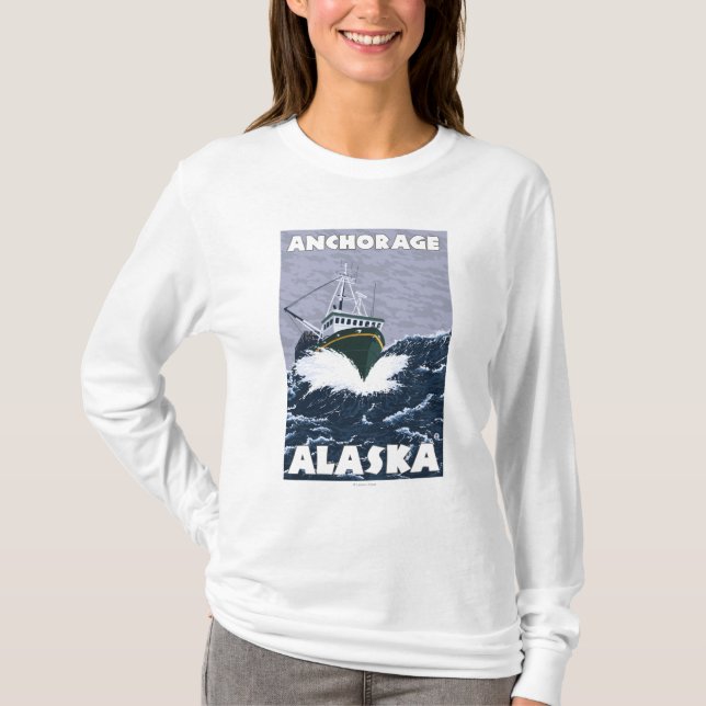 Fischerboot-Szene - Anchorage, Alaska T-Shirt (Vorderseite)