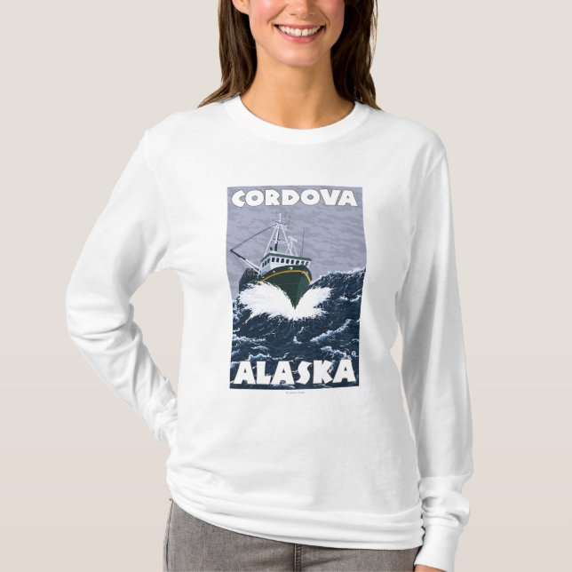 Fischerboot-Szene - Cordova, Alaska T-Shirt (Vorderseite)