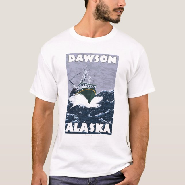 Fischerboot-Szene - Dawson, Alaska T-Shirt (Vorderseite)
