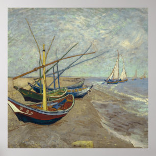 Fischerboote am Strand Poster