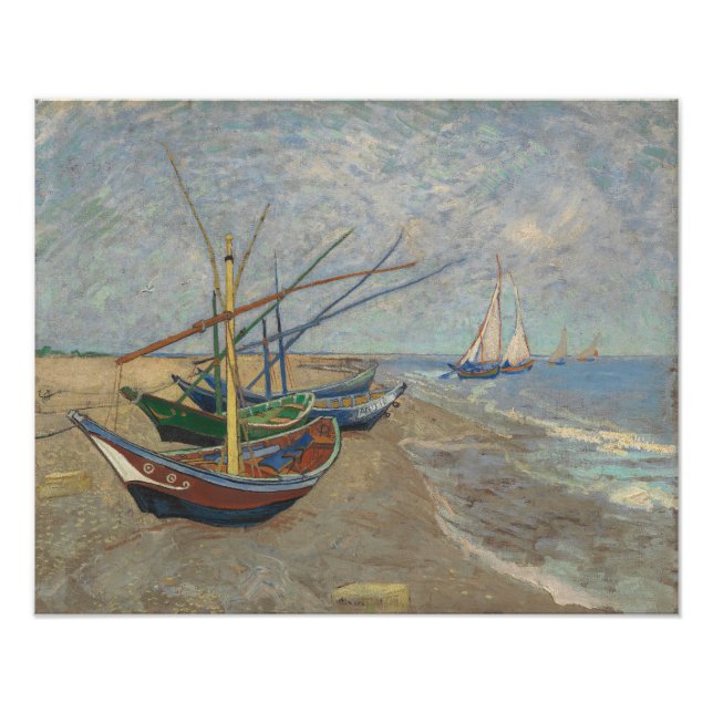 Fischerboote am Strand von Les Saintes-Maries Fotodruck (Vorne)