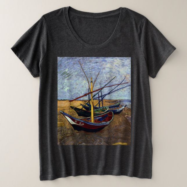 Fischerboote am Strand von Van Gogh Große Größe T-Shirt (Design vorne)