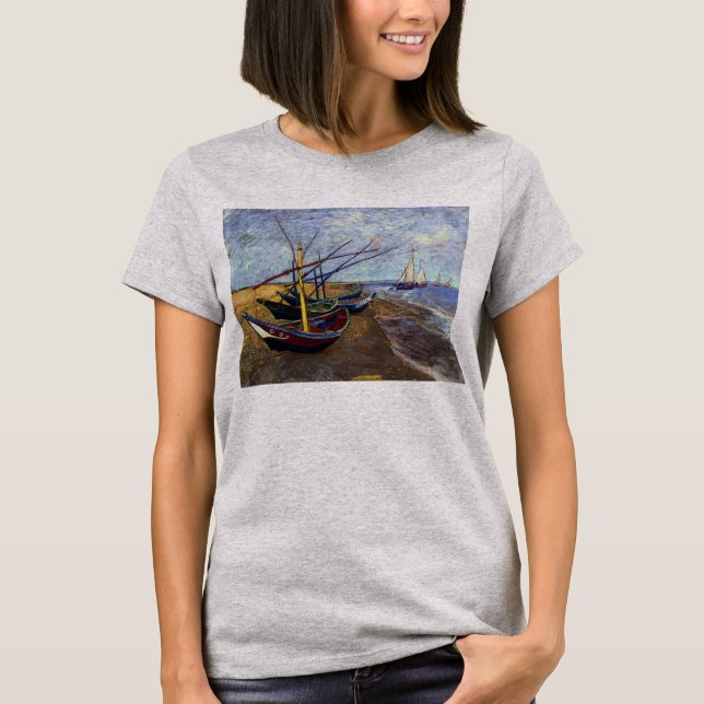 Fischerboote am Strand von Van Gogh T-Shirt (Vorderseite)