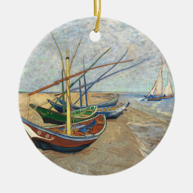 Fischerboote am Strand von Vincent Van Gogh Keramik Ornament (Vorne)