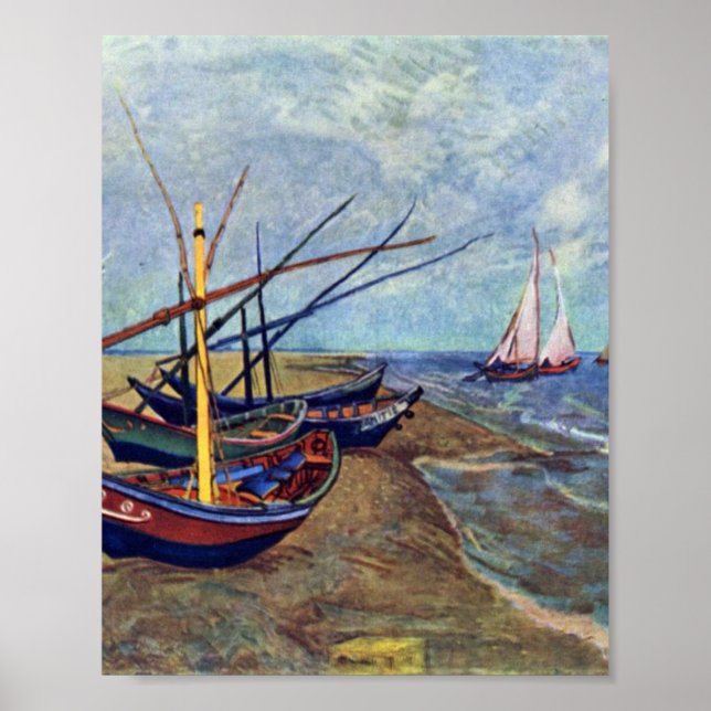 Fischerboote am Strand von Vincent van Gogh Poster (Vorne)