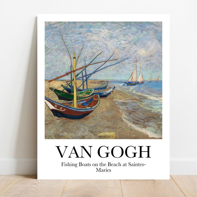 Fischerboote am Strand von Vincent van Gogh Poster (Van Gogh's Sun-Kissed Seascape: "Fishing Boats." Vivid colors, museum-quality)