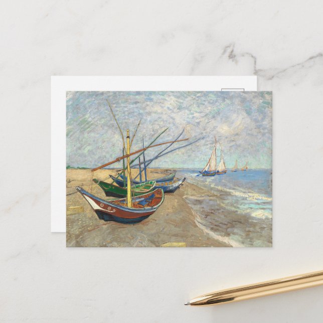 Fischerboote am Strand von Vincent Van Gogh Postkarte (Vorderseite/Rückseite Beispiel)
