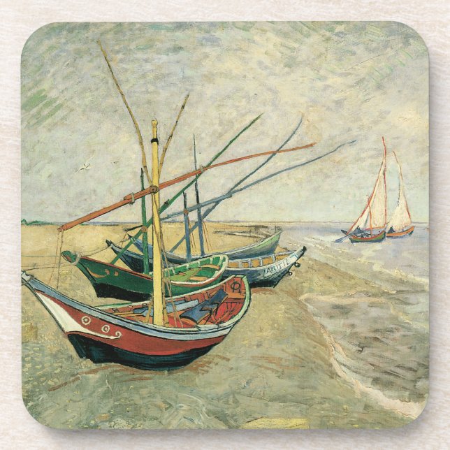 Fischerboote am Strand von Vincent van Gogh Untersetzer (Vorderseite)
