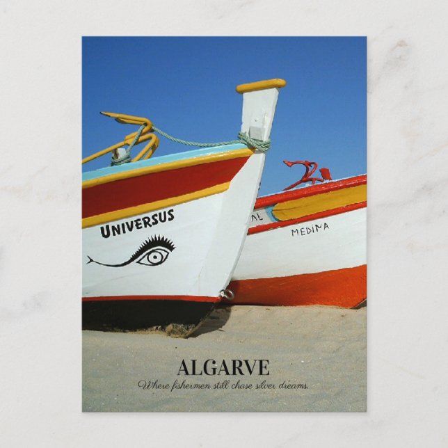 Fischerboote auf dem Foto der Algarve Postkarte (Vorderseite)