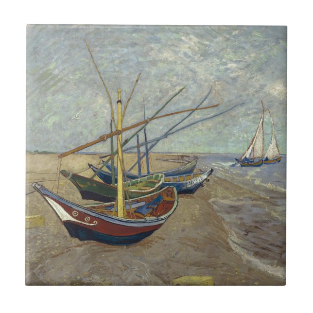 Fischerboote auf dem Strand durch Vincent van Gogh Fliese (Vorderseite)