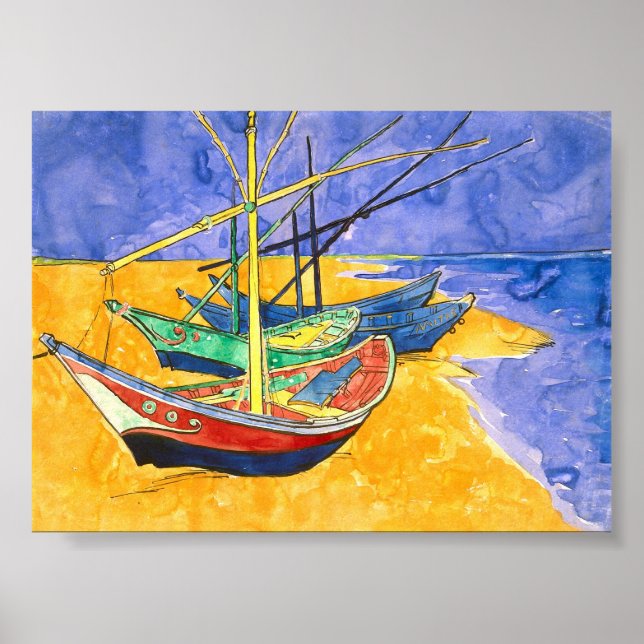 Fischerboote Beach Saintes-Maries Van Gogh Fine Poster (Vorne)