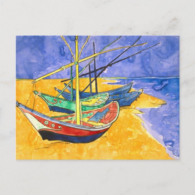 Fischerboote Beach Saintes-Maries Van Gogh Fine Postkarte (Vorderseite)