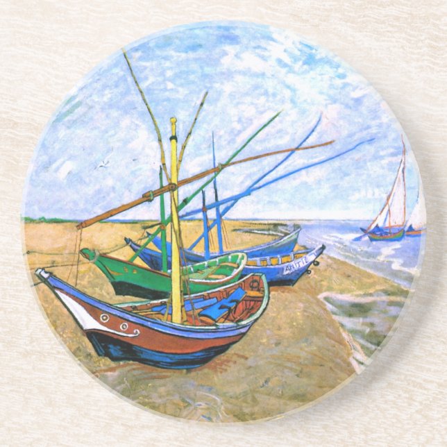 Fischerboote Beach Saintes-Maries Van Gogh Fine Sandstein Untersetzer (Vorne)