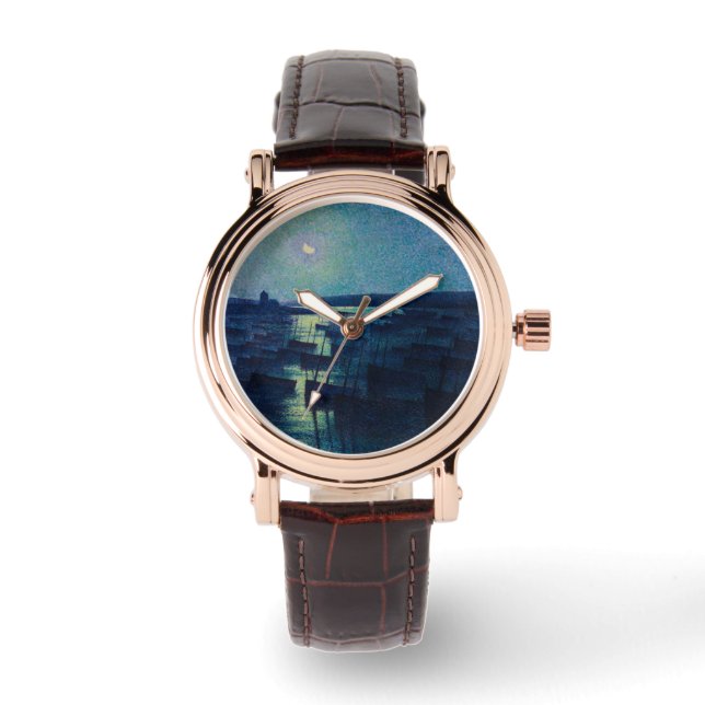 Fischerboote im Mondlicht (Camaret, Frankreich) Armbanduhr (Vorderseite)