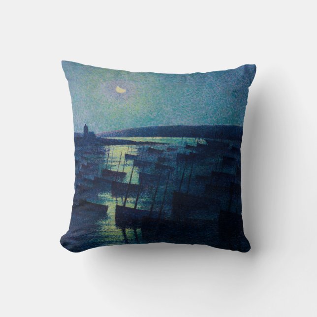 Fischerboote im Mondlicht (Camaret, Frankreich) Kissen (Vorderseite)