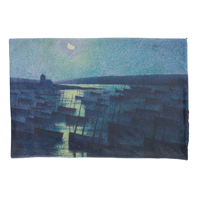 Fischerboote im Mondlicht (Camaret, Frankreich) Kissenbezug (Vorderseite-Links)