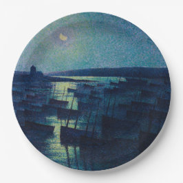 Fischerboote im Mondlicht (Camaret, Frankreich) Pappteller