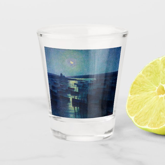 Fischerboote im Mondlicht (Camaret, Frankreich) Schnapsglas (Vorderseite)