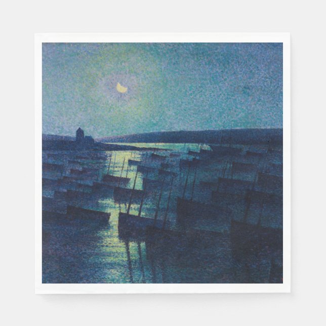 Fischerboote im Mondlicht (Camaret, Frankreich) Serviette (Vorderseite)