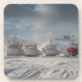 Fischerboote im Schnee Getränkeuntersetzer