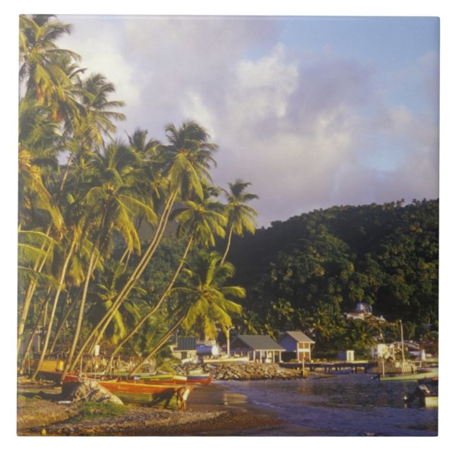 Fischerboote, Soufriere, St Lucia, Karibik Fliese (Vorderseite)