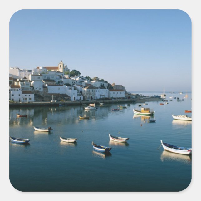 Fischerdorf Ferragudo, Algarve, Portugal 2 Quadratischer Aufkleber (Vorderseite)