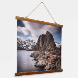 Fischerdorf Lofoten Wandteppich Mit Holzrahmen