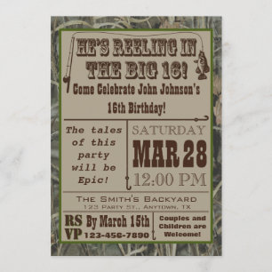 Fischerei 16. Geburtstag Einladung mit Camouflage