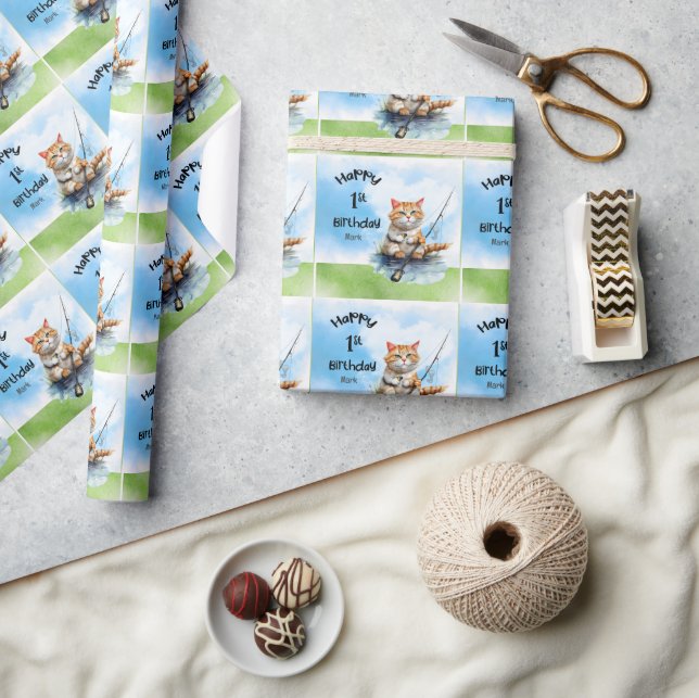 Fischerei 1. Geburtstag Geschenkpapier (Kunsthandwerk)