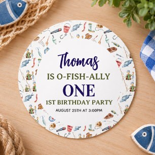 Fischerei 1. Geburtstag O-Fisch-ally One Party Runder Aufkleber