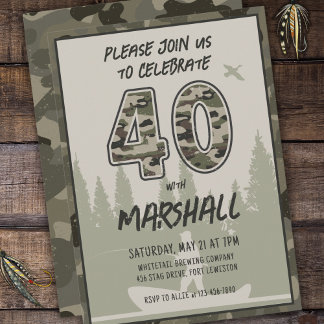Fischerei 40. Geburtstag Camouflage Wald Wald Wald Einladung