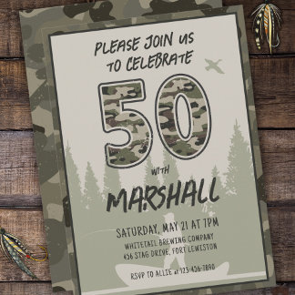 Fischerei 50. Geburtstag Camouflage Wald Wald Wald Einladung
