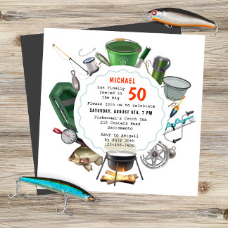 Fischerei 50. Geburtstag Fischer Outdoors Camping Einladung