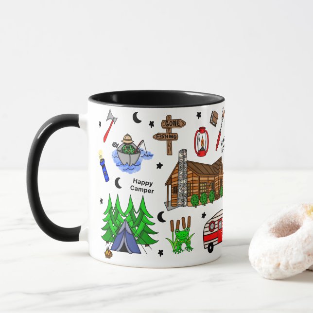 Fischerei, Camping, Mittelwesten Tasse (Mit Donut)