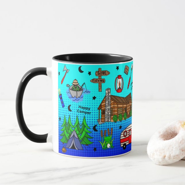 Fischerei, Camping, Mittelwesten Tasse (Mit Donut)