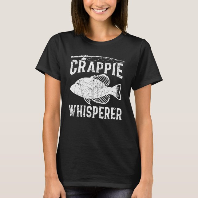 Fischerei Crappie Flüsterer Schwarz-Weiß-Farbe T-Shirt (Vorderseite)