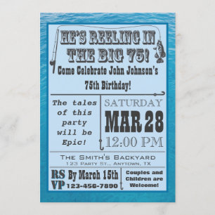 Fischerei der 75. Geburtstags-Einladung mit Wasser Einladung