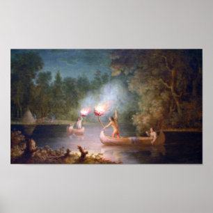 Fischerei durch Torchlight. Poster