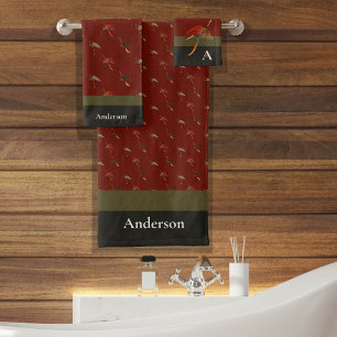 Fischerei Fischen Maroon Olivenhaine Bad Badhandtuch Set