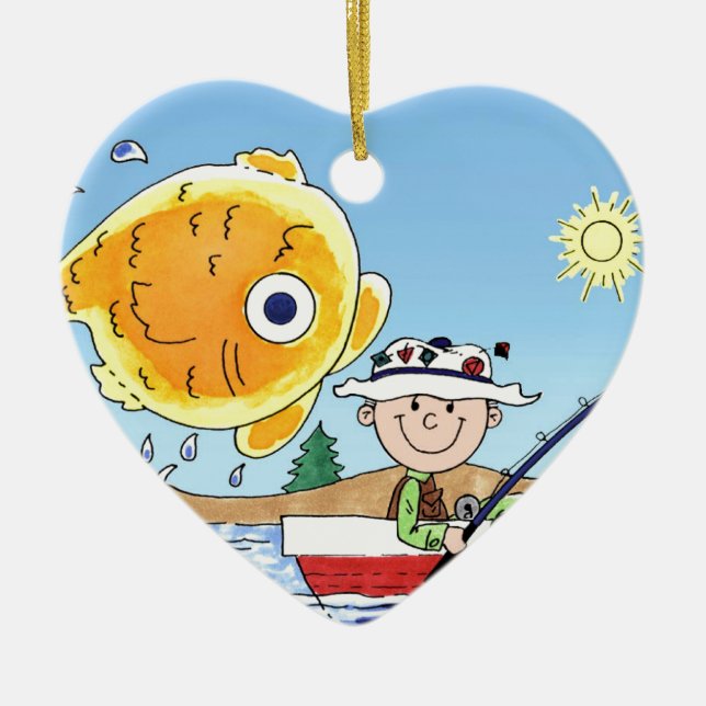 Fischerei, Fischer - Personalisierter Cartoon Keramikornament (Vorne)