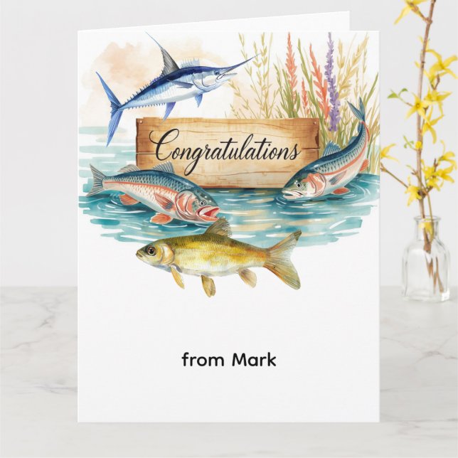 Fischerei-Gratulation für Angler Aquarell  Karte (Gelbe Blume)