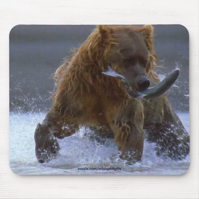 FISCHEREI GRIZZLICH BEAR & SALMON Wildlife Mousepa Mousepad (Vorne)