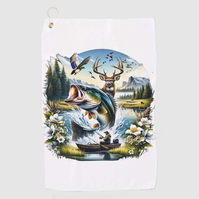 Fischerei, Hirsch, Entenjagd Golfhandtuch (Vorderseite)