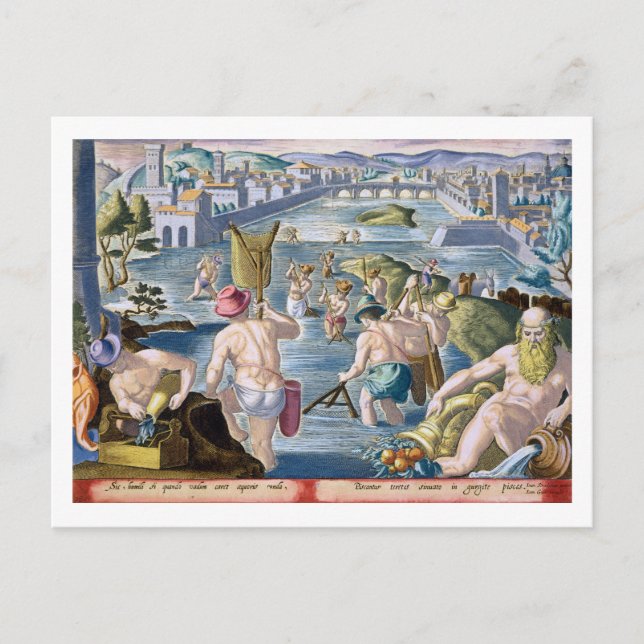 Fischerei in flachen Gewässern mit Netzen, Platte  Postkarte (Vorderseite)