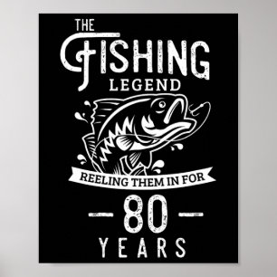 Fischerei-Legende 80 Jahre altes Geburtstagsgesche Poster
