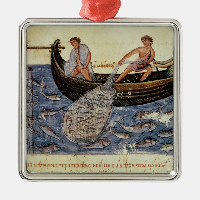 Fischerei mit einem Netz Silbernes Ornament (Vorne)