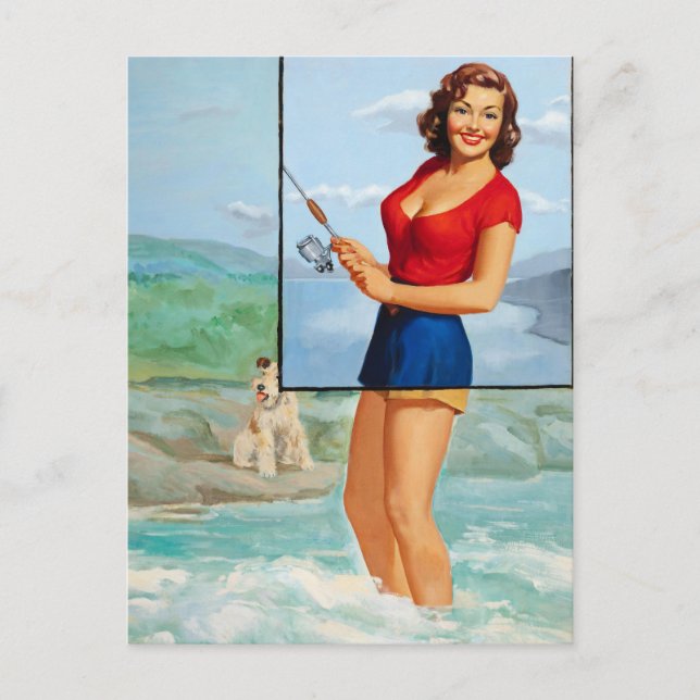 Fischerei mit Hundepup Postkarte (Vorderseite)